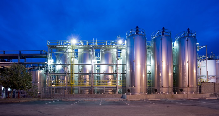 Standardization tanks at Novozymes, Franklinton, North Carolina, USA