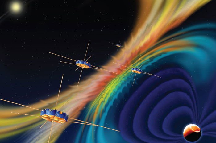 The fours vessels on the MMS mission each consists of two decks: one for scientific instruments and one for power and navigation equipment— which is where the star camera from DTU is mounted. Illustration: NASA