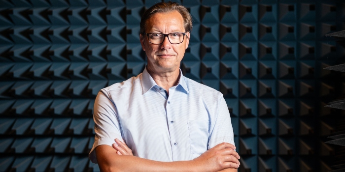 Olav Breinbjerg at the DTU-ESA Spherical Near-Field Antenna Test Facility. Photo Christian Breinbjerg