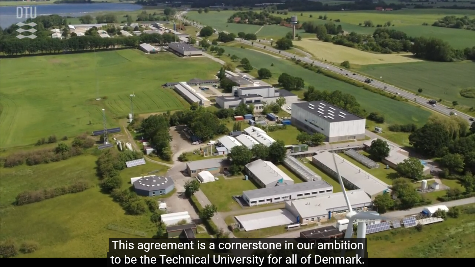 Aerial view of DTU Risø Campus, click for interviews with DTU president Anders Bjarklev and mayor of Roskilde Municipality Tomas Breddam.