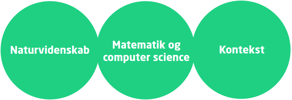 Illustration af de tre elementer i det polytekniske grundlag: Naturvidenskab, Matematik og computer science, Kontekst