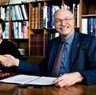 DTU and the Royal Academy are initiating a strategic educational collaboration. From left: Rector Lene Dammand Lund, Royal Danish Academy and President Anders Overgaard Bjarklev, DTU. Photo:Thomas Steen Soerensen.